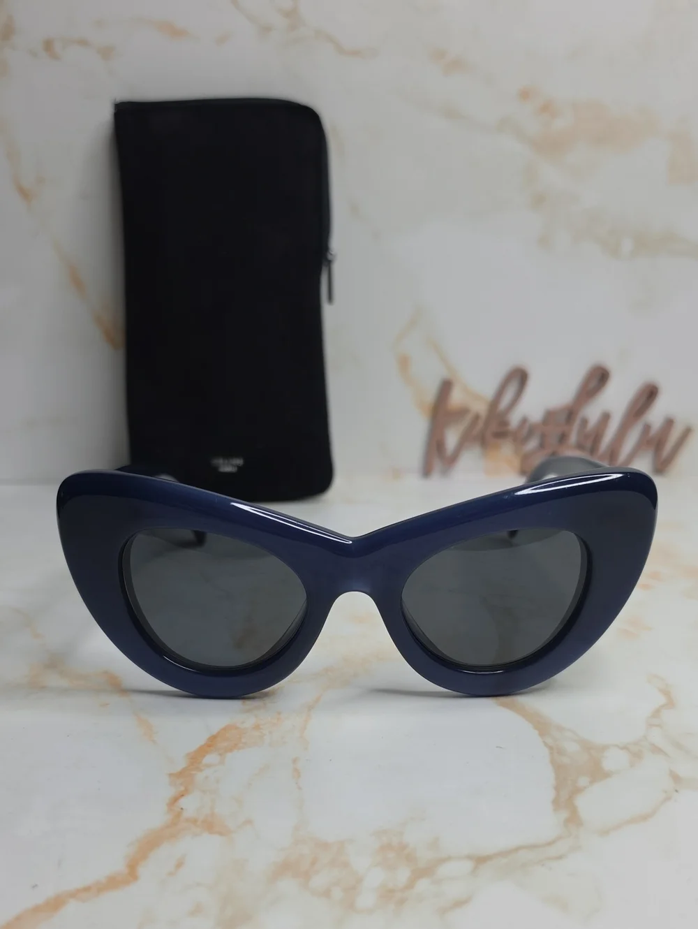 Celine Papillon Oversized Cat Eye Sunglasses Navy With Case